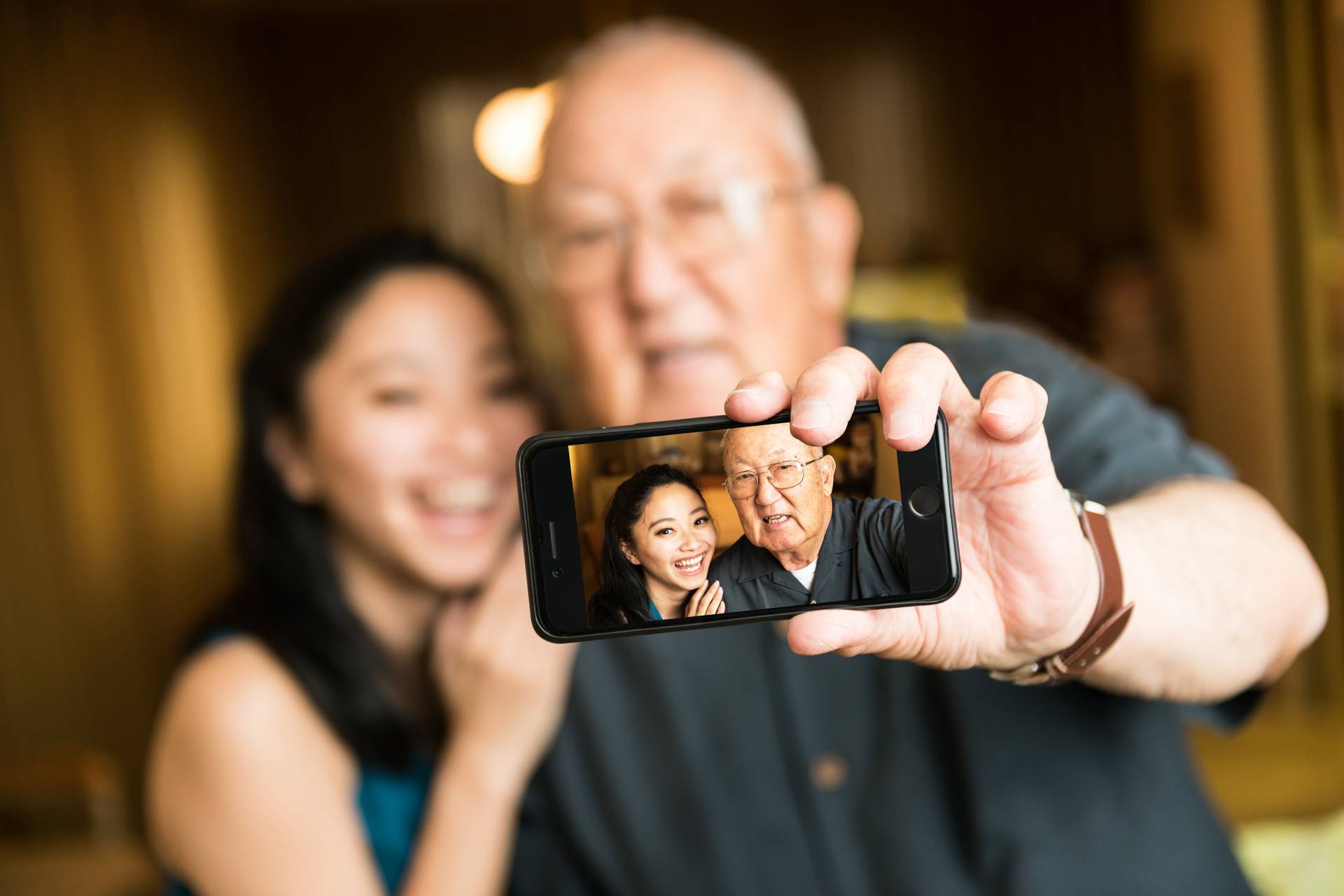 Taking a selfie with a photo